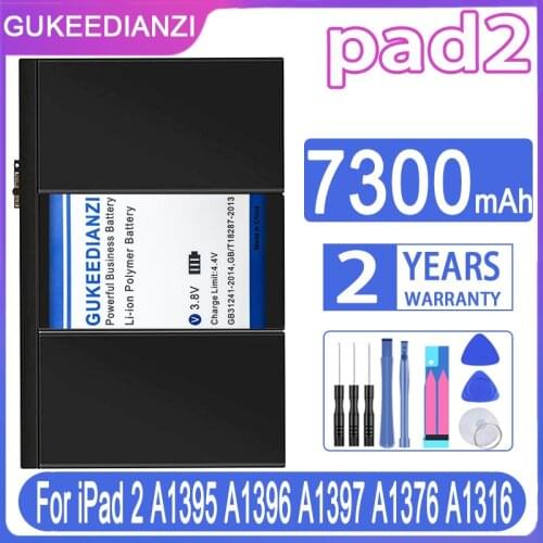 GUKEEDIANZI Replacement Battery pad2 7300mAh For iPad 2 A1395 A1396 A1397 A1376 A1316 iPad2