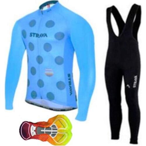 2019 Blue STRAVA Team Cycling Jersey Long Set MTB Bike Clothing Bicycle Wear Maillot Ropa Ciclismo Men Cycling Set 16D
