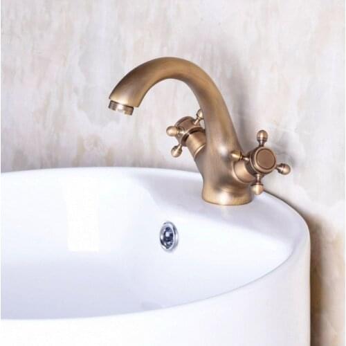 Vintage Retro Antique Brass Double Cross Handles Single Hole Bathroom Vessel Sink Basin Faucet Mixer Cold/Hot Water Tap anf250