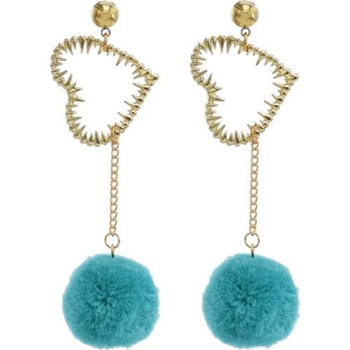 Japanese and Korean Fashion Hairy Ball Temperament Lady Earrings Gold Heart-shaped Simple Wild Earrings Long Party Gift Jewelry