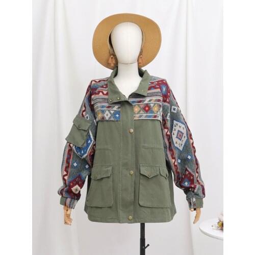 Jastie Retro Embroidered Women Jacket OutCoat Bohemian Style Spring Autumn Long Sleeve Outerwear Denim Bomber Jacket Tops