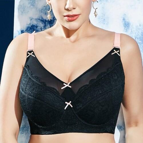 Plus Size Womens Full Cup Surpport Minimizer Bra Non-Padded Lace Sheer Constrat Color Underwire Lingerie 34 36 38 40 42 44 46 D