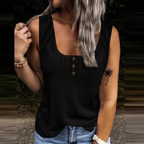 Sleeveless Sexy Black Tops For Female Blusas Mujer De Moda 2021 Womens Summer Solid Color Knitting Low Collar Button Down Top