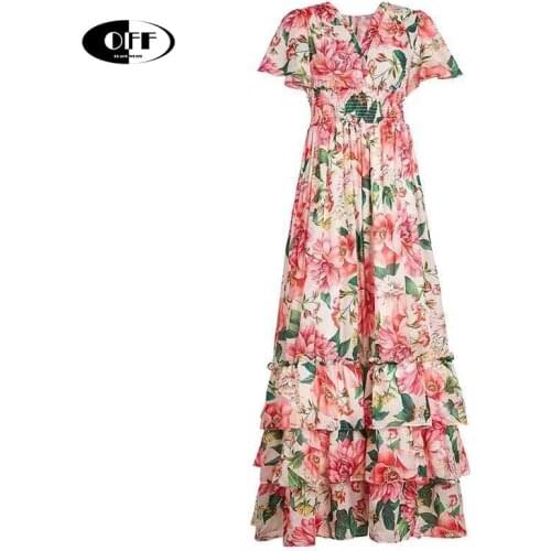 Designer runway maxi dresses for women elegant dress with floral pattern beach party evening festival clothing summer long robes