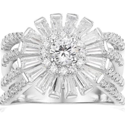 SLJELY Brand 925 Sterling Silver Magic Ring Micro Pave Cubic Zirconia Stones Fine Women Flower Crystal Design Luxury Jewelry