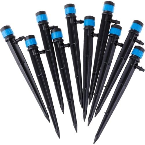 10pcs Micro Bubbler Drip Irrigation Adjustable Emitters Stake Water Dripper Farmland Watering Joint Size 4/7mm Hose