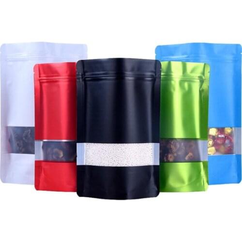 100pcs Stand up Matt Black Aluminum Foil Window Ziplock Bag Coffee Powder Nuts Storage Bag Frosted Window Gift Pouch