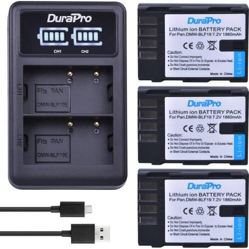 3pc 1860mAH DMW-BLF19 DMW BLF19 Camera Battery + LED USB Charger for Panasonic Lumix GH3 GH4 GH5 DMC-GH3 DMC-GH4 DMC-GH5 G9