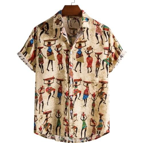 55# Chemise De Homme 2021 Summer Casual Shirt Fashion Men Button Baggy Cotton Linen Fahion Printed Short Sleeve Tops Blouse