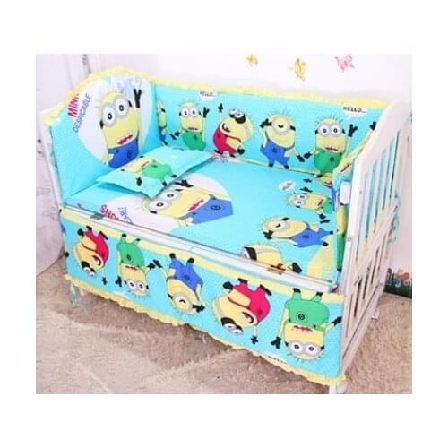 Promotion! 6pcs Baby Bedding Sets Detachable Pillow Bumpers Cot Sheet ,include (bumpers+sheet+pillow cover)