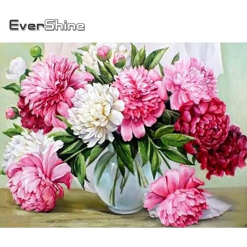 EverShine Diamond Embroidery Full Drill Square Flower 5D Diamond Painting Rhinestones Peony Mosaic Picture Wall Decor