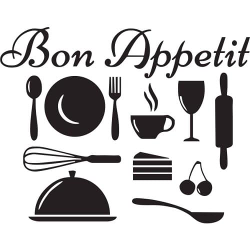 Bon Appetit French Wall Sticker Kitchenware Wall Decal Kitchen Home Decor Vinyl Waterproof Removable DIY Stickers