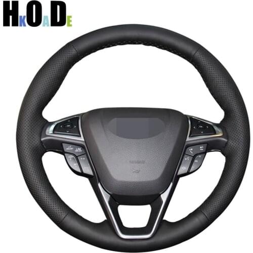 Black Artificial Leather Hand-stitched Car Steering Wheel Cover For Ford Fusion Mondeo 2013 2014 EDGE 2015 2016