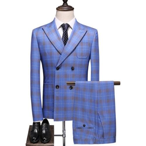 Business suit men Professional suit new large suit suit mens double breasted three piece（suit+vest+pants） wedding dress(XS~5XL)