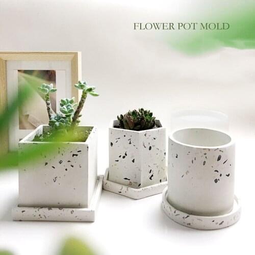 Diy Mold Flowerpot Terrazzo Potted Square Silica Gel Flowerpot Round Succulent Mold Cement