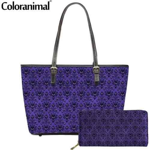 Coloranimal Brand Design Haunted Mansion Printed Shoulder Tote Bags for Women Large Leather Handbags Lady Storage Crossbody Bags