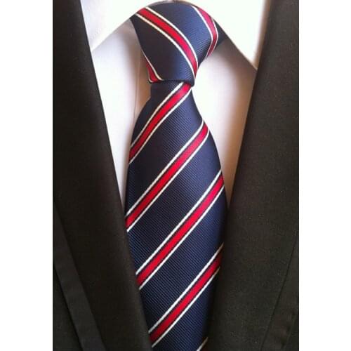 Men Formal necktie TOP Woven tie navy blue with red & white diagonal stripes