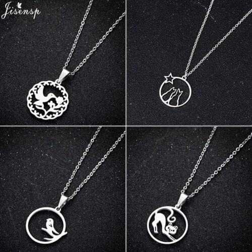 Jisensp Simple Design Necklace Stainless Steel Necklace for Women Bird Kissing Flower Pendant Necklace Wedding Jewelry bijoux