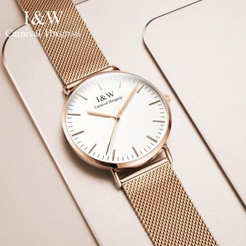 Carnival New Casual Mesh Belt Fashion Quartz Rose Gold Watch Mens Watches Top Brand Luxury Waterproof Clock Relogio Masculino