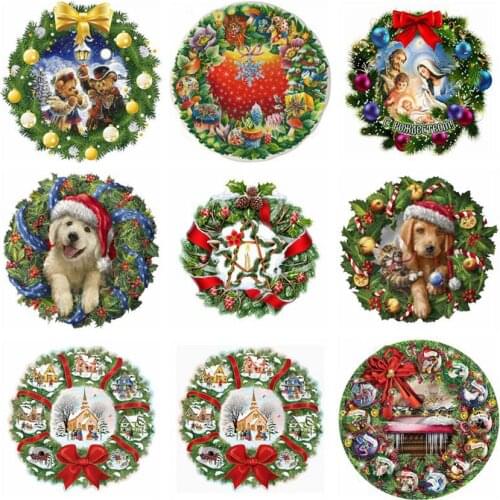 5d DIY Diamond Painting Christmas Wreath Dog Cat Jesus Cross Stitch full Drill mosaic 3D embroidery Home Stitch Christmas Gift