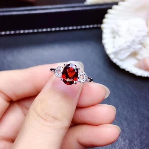 Fashion Elegant Lovely round circle Natural red garnet ring S925 silver natural gemstone ring girl women party gift jewelry