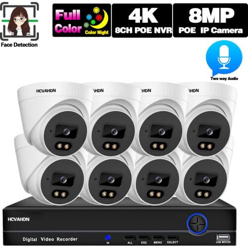 5MP POE Dome CCTV Camera Security System Kit 4K 8CH NVR Set Outdoor White POE IP Camera Video Surveillance System Kit H.265 P2P