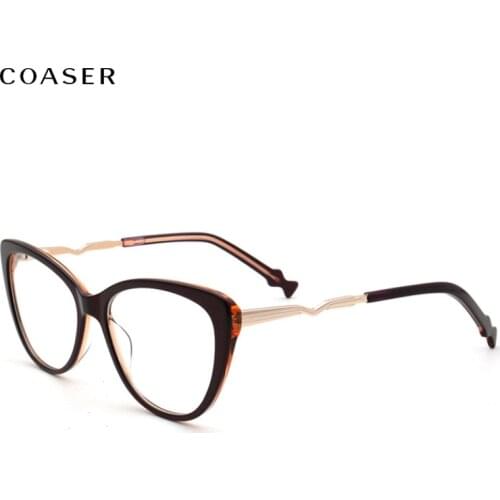 Fashion Metal Acetate Glasses Frame Women Round Eyeglass Frame Cat Eyeglasses Optical Prescription Vintage Spectacles