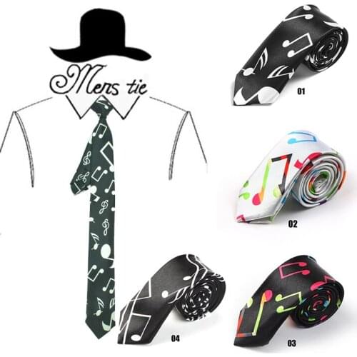 Men Ties 5cm White Big Music Note Black Colorful Music Score White Necktie Polyester Woven Classic Mens Party Ties Gift Cravat