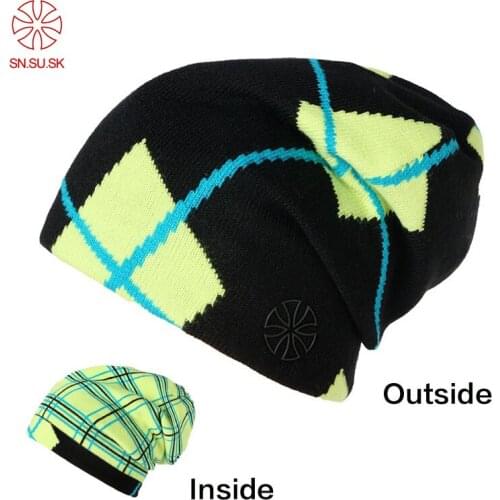 Men Women Warm Winter Hats Knitting Skating Skull Caps For Woman Turtleneck Beanies Snowboard Hat Two Sided Wear Cap