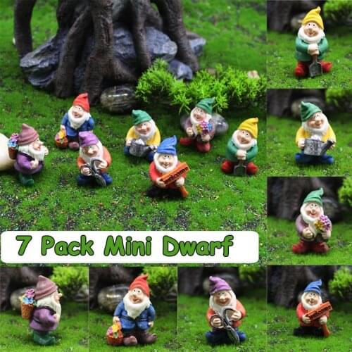7 Pack Miniature Gnome Figurines Mini Garden Dwarf Ornaments Set Resin Fairy Statues Flower Pot Micro Landscape Decorations