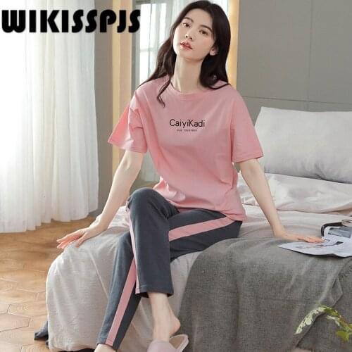 New Summer Short Sleeve Combed Cotton Women Clothing Sets Summer Plus Size Sleep Tops Two Piece Set Summer Lounge Wear