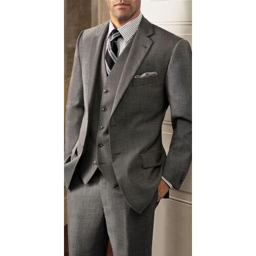 Latest Coat Pant Designs Smoking Grey Men Suit Slim Fit Skinny 3 Piece Tuxedo Custom Groom Simple Blazer Terno Jacket+Pant+Vest