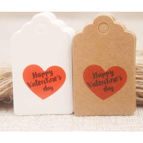 New arrival happy valentines day red heart swing hang tag Multi design paper gifts hang tag wedding label tag 100+100string/lot