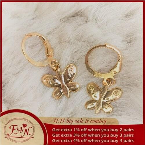 2021 New Trend Fan. Fashion Simple Charm Lovely Girl Women Golden Color Butterfly with Spiral Light Good Gift Hoop Drop Earrings