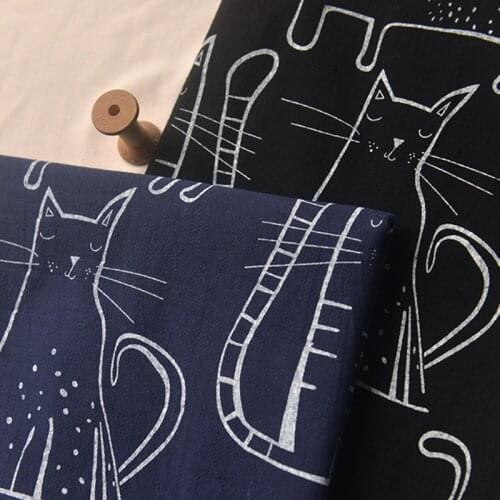 135x50cm Cute Cat Washed Cotton Linen sewing Fabric Original, making Clothing Dress Tablecloth Pillow Curtain cloth