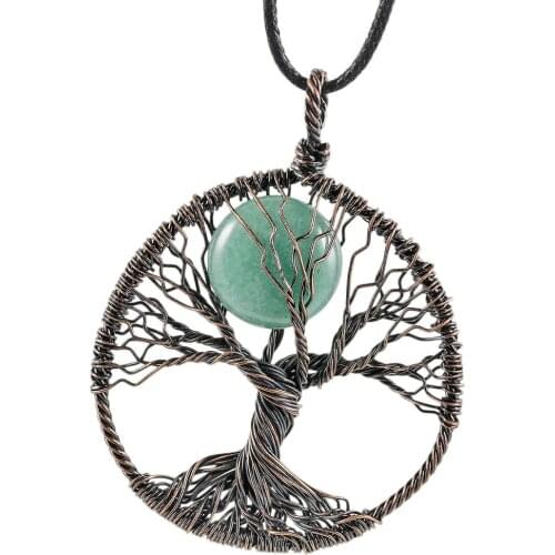 SUNYIK Tree of Life Healing Crystal Stone Pendant Necklace for Unisex Handmade Copper Wire Wrapped Stone Necklace Jewelry Gift