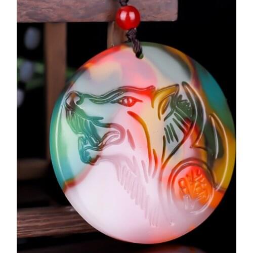 Natural Color Hetian Jade Stone Wolf Pendant Necklace Chinese Jadeite Jewelry Charm Reiki Amulet Carved Gifts for Women Men