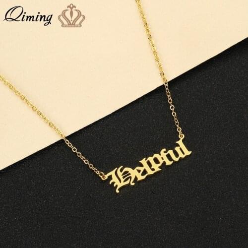 QIMING Old English Font Helpful Pendant Necklace For Women Fashion Initial Stainless Steel Jewelry Accessories Letter Necklace