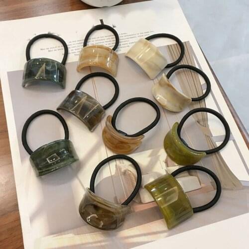 Retro Acetate Hair Rope Elastic Hair Rubber Band Glossy Arcuate Geometric Hair Ties Matte Wood Grain Hair Ring Hair Accessories