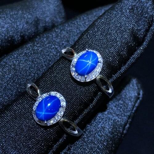 Starlight Sapphire Ring, Classic 925 Pure Silver Star Line Beautiful Mail Packing