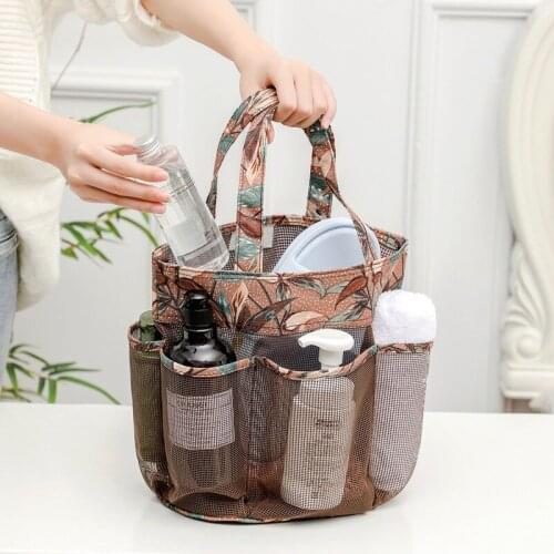 Mesh Storage Bag Multi-Pocket Mesh Beach Bag Korean Floral Swimming Storage Bathroom Shower Bag