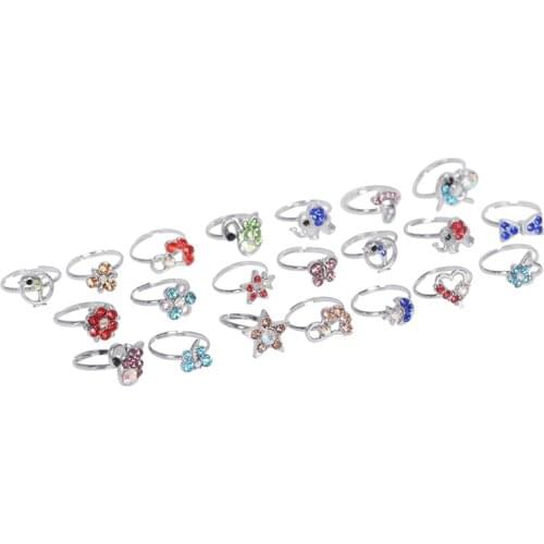 Mixed 10Pcs/Lot Silver Color Flower Butterfly Shape Rings For Cute Kid Children Party Adjustable Rings Jewelry Gift Wholesale