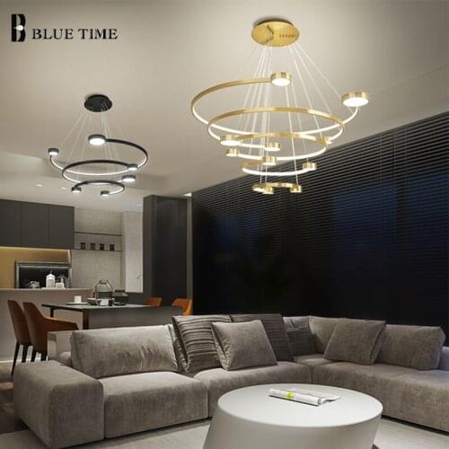 Circle Rings LED Chandeliers For Living Room Dining Room Parlor Hanging Lamp Ceiling Chandelier Indoor Home Lighting Fixtures