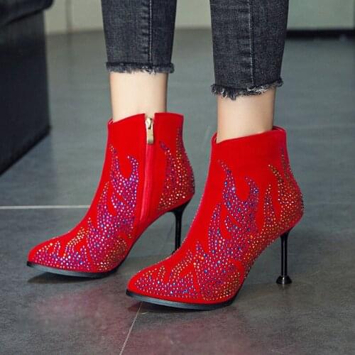 2019 Shoes Woman Sexy Fashion Rhinestone High Heels Sexy Boots Women Tip Fine With Banquet Wedding Boots Women High Heel Shoes