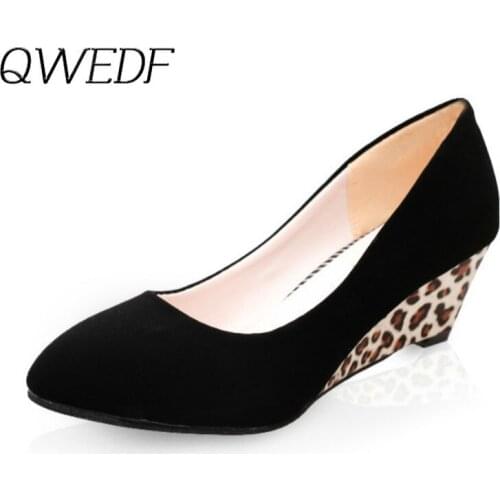 QWEDF 2019 Pointed Top Strappy Pumps Med High Thick Heels Flock Shoes New Woman Shoes Female Office & Career Shoes Z3-08