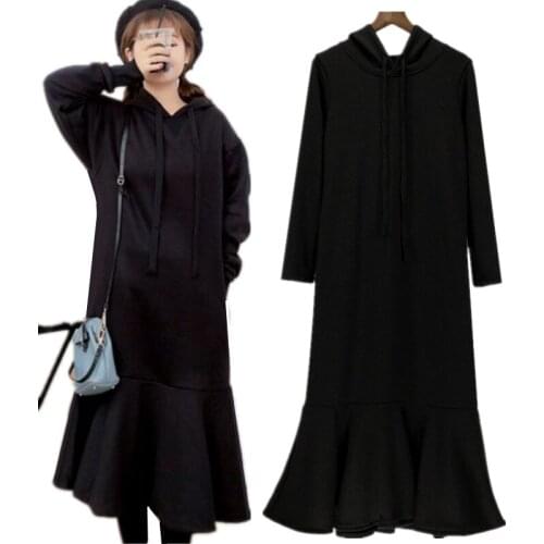 4XL 5XL 6XL Plus Size Women Sweatshirt Dress 2020 Spring Autumn long sleeve flounces dress,,thickness warm velvet winter dresses