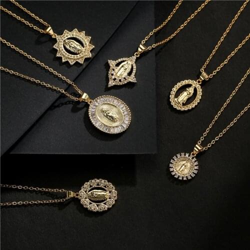 Mafisar 2021 New 6 Style Gold Color Virgin Mary Pendant Necklace For Women Luxury AAA+ Cubic Zircon Party Jewelry Wholesale