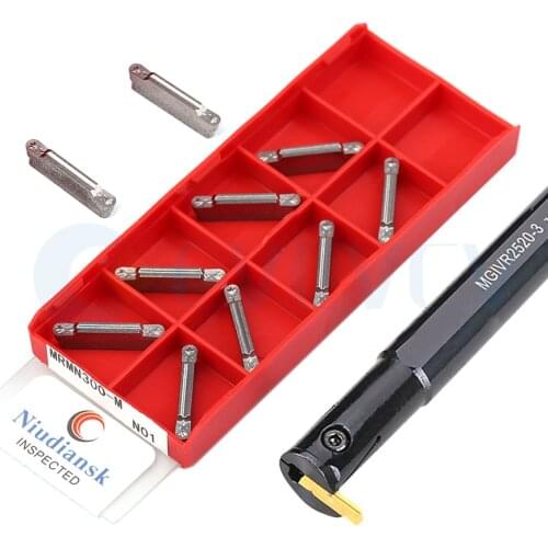 1Pcs MGIVR2520-3 CNC Lathe Cutting Tool Holder + 10Pcs MRMN G M Carbide Blade Cutting Groove Insert Shockproof Strong Stability