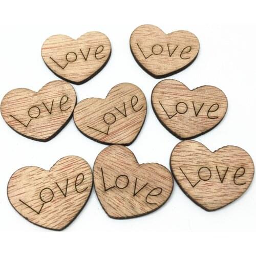 100pcs Rustic Brown Wood 25mm Love Heart Shaped Cardmaking Confetti Crafts for Wedding Party Ornaments Table Scatter Decorations