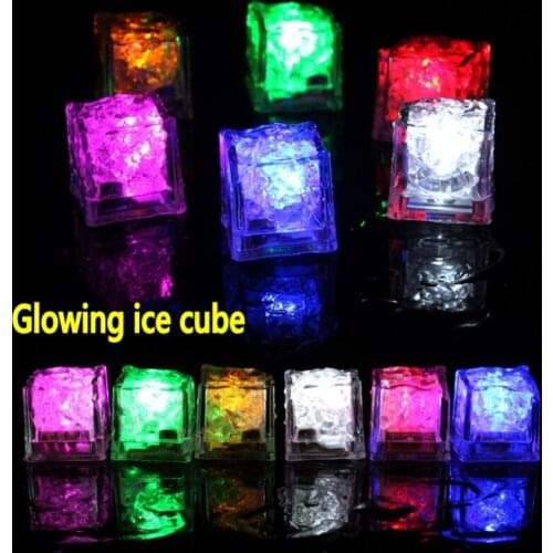 Colorful Glowing Ice Cubes Bar Wedding Festival Party Wine Glass Decor LED Fluorescent Block Flashing Induction Ice Lamp 12PC